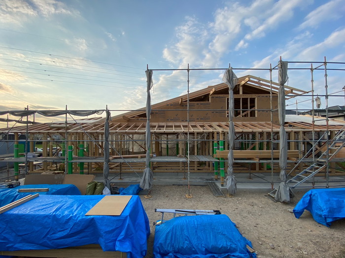 岐阜県可児市で木の家をつくる【「行雲流水の家」上棟作業2日め完了】～現場の風景-其の２０～